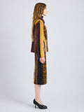 Proenza Schouler Side full length image of model wearing Sirine Jacket in Pieced Leather in Gold Multi