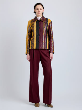Proenza Schouler Front full length image of model wearing Sukki Jacket in Draped Viscose in Black