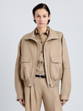 Proenza Schouler Front cropped image of model wearing Aviva Jacket in Wool Gabardine in Khaki