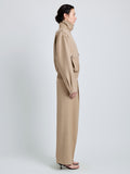 Proenza Schouler Side full length image of model wearing Aviva Jacket in Wool Gabardine in Khaki