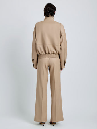 Proenza Schouler Back full length image of model wearing Aviva Jacket in Wool Gabardine in Khaki