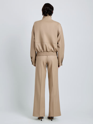 Proenza Schouler Back full length image of model wearing Aviva Jacket in Wool Gabardine in Khaki