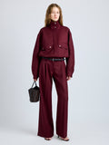 Proenza Schouler Front full length image of model wearing Aviva Jacket in Wool Gabardine in Oxblood