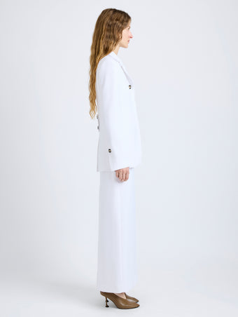 Proenza Schouler Side full length image of model wearing Vioni Jacket in Heavy Sable in White