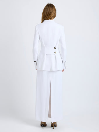 Proenza Schouler Back full length image of model wearing Vioni Jacket in Heavy Sable in White