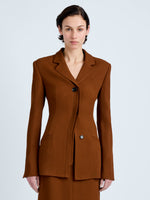 Proenza Schouler Front cropped image of model wearing Vioni Jacket in Heavy Sable in Copper