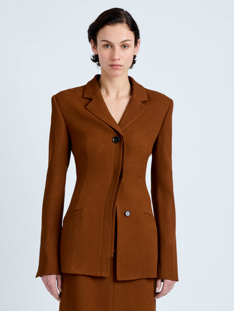 Proenza Schouler Front cropped image of model wearing Vioni Jacket in Heavy Sable in Copper