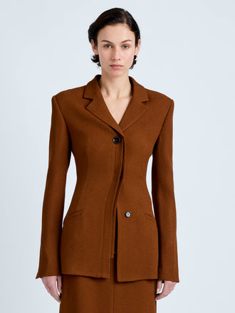 Proenza Schouler Front cropped image of model wearing Vioni Jacket in Heavy Sable in Copper
