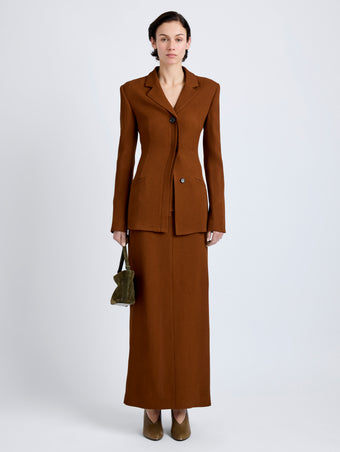 Proenza Schouler Front full length image of model wearing Vioni Jacket in Heavy Sable in Copper
