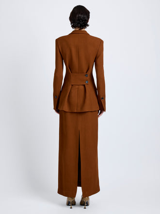 Proenza Schouler Back full length image of model wearing Vioni Jacket in Heavy Sable in Copper