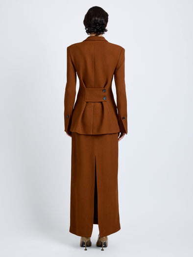 Proenza Schouler Back full length image of model wearing Vioni Jacket in Heavy Sable in Copper