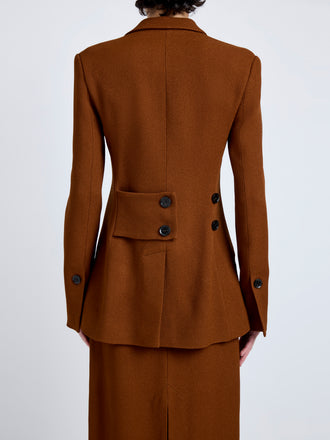 Proenza Schouler Detail image of model wearing Vioni Jacket in Heavy Sable in Copper