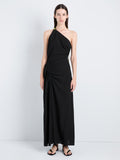 Proenza Schouler Front full length image of model wearing Sirena Dress in Crinkle Linen Viscose in Black