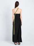 Proenza Schouler Back full length image of model wearing Sirena Dress in Crinkle Linen Viscose in Black