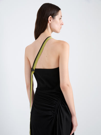 Proenza Schouler Detail image of model wearing Sirena Dress in Crinkle Linen Viscose in Black
