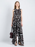 Proenza Schouler Front full length image of model wearing Sybella Dress in Metalasse Silk Linen in Black Multi