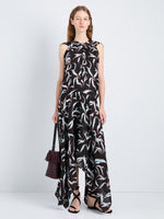 Proenza Schouler Front full length image of model wearing Sybella Dress in Metalasse Silk Linen in Black Multi