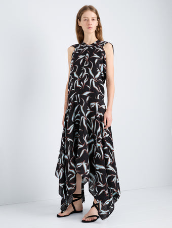 Proenza Schouler Front full length image of model wearing Della Dress in Leather in Pale Yellow