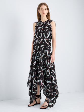 Proenza Schouler Front full length image of model wearing Della Dress in Leather in Pale Yellow