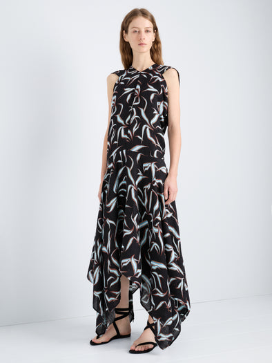 Proenza Schouler Front full length image of model wearing Della Dress in Leather in Pale Yellow