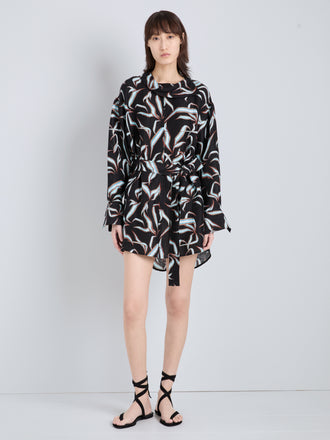 Proenza Schouler Front full length image of model wearing Della Dress in Leather in Pale Yellow