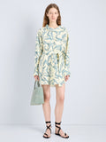 Proenza Schouler Front full length image of model wearing Lalia Dress in Metalasse Silk Linen in Pale Yellow Multi