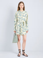 Proenza Schouler Front full length image of model wearing Lalia Dress in Metalasse Silk Linen in Pale Yellow Multi