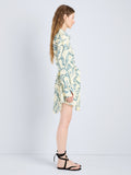 Proenza Schouler Side full length image of model wearing Lalia Dress in Metalasse Silk Linen in Pale Yellow Multi