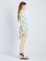 Proenza Schouler Side full length image of model wearing Lalia Dress in Metalasse Silk Linen in Pale Yellow Multi