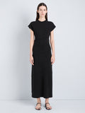 Proenza Schouler Front full length image of model wearing Della Dress in Leather in Pale Yellow