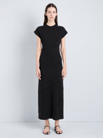 Proenza Schouler Front full length image of model wearing Della Dress in Leather in Pale Yellow