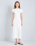 Proenza Schouler Front full length image of model wearing Della Dress in Leather in Pale Yellow