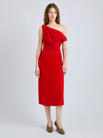 Proenza Schouler Front full length image of model wearing Kaelin Dress in Suede in Red