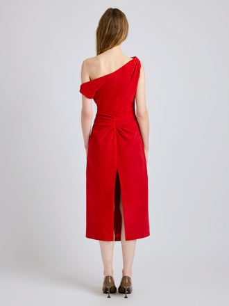 Proenza Schouler Back full length image of model wearing Kaelin Dress in Suede in Red