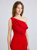 Proenza Schouler Detail image of model wearing Kaelin Dress in Suede in Red