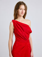 Proenza Schouler Detail image of model wearing Kaelin Dress in Suede in Red