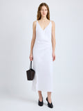 Proenza Schouler Front full length image of model wearing Noema Dress in Heavy Sable in White