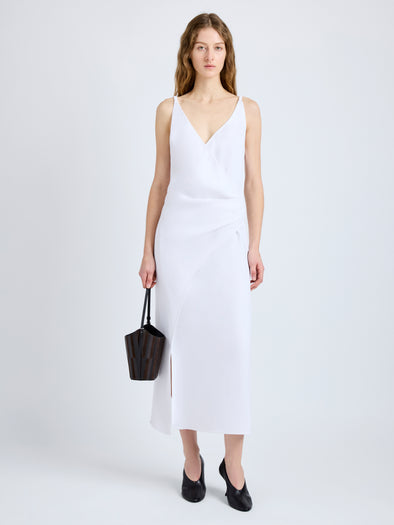 Proenza Schouler Front full length image of model wearing Noema Dress in Heavy Sable in White