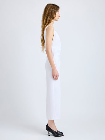 Proenza Schouler Side full length image of model wearing Noema Dress in Heavy Sable in White