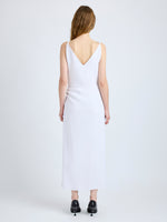 Proenza Schouler Back full length image of model wearing Noema Dress in Heavy Sable in White