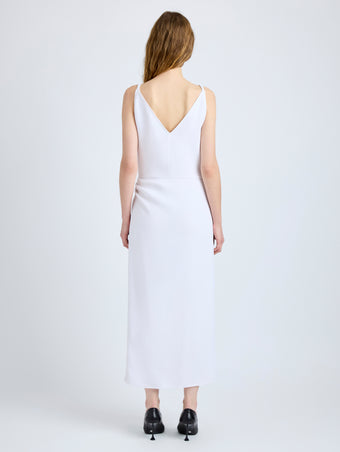 Proenza Schouler Back full length image of model wearing Noema Dress in Heavy Sable in White
