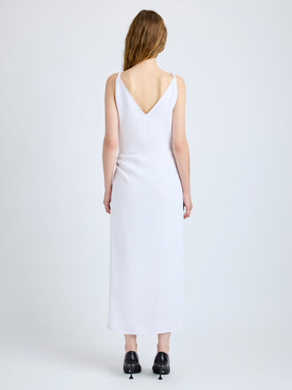 Proenza Schouler Back full length image of model wearing Noema Dress in Heavy Sable in White