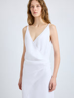 Proenza Schouler Detail image of model wearing Noema Dress in Heavy Sable in White