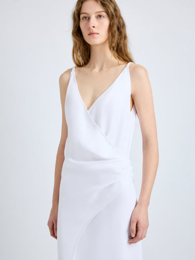 Proenza Schouler Detail image of model wearing Noema Dress in Heavy Sable in White