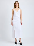 Proenza Schouler Front full length image of model wearing Noema Dress in Heavy Sable in White
