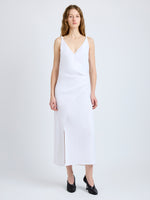Proenza Schouler Front full length image of model wearing Noema Dress in Heavy Sable in White
