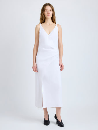 Proenza Schouler Front full length image of model wearing Noema Dress in Heavy Sable in White