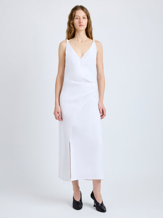 Proenza Schouler Front full length image of model wearing Noema Dress in Heavy Sable in White