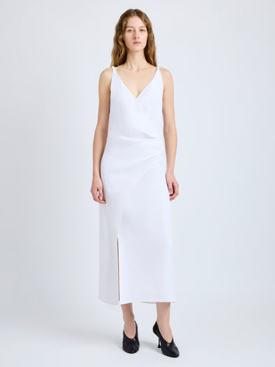 Proenza Schouler Front full length image of model wearing Noema Dress in Heavy Sable in White