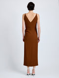 Proenza Schouler Back full length image of model wearing Noema Dress in Heavy Sable in Copper